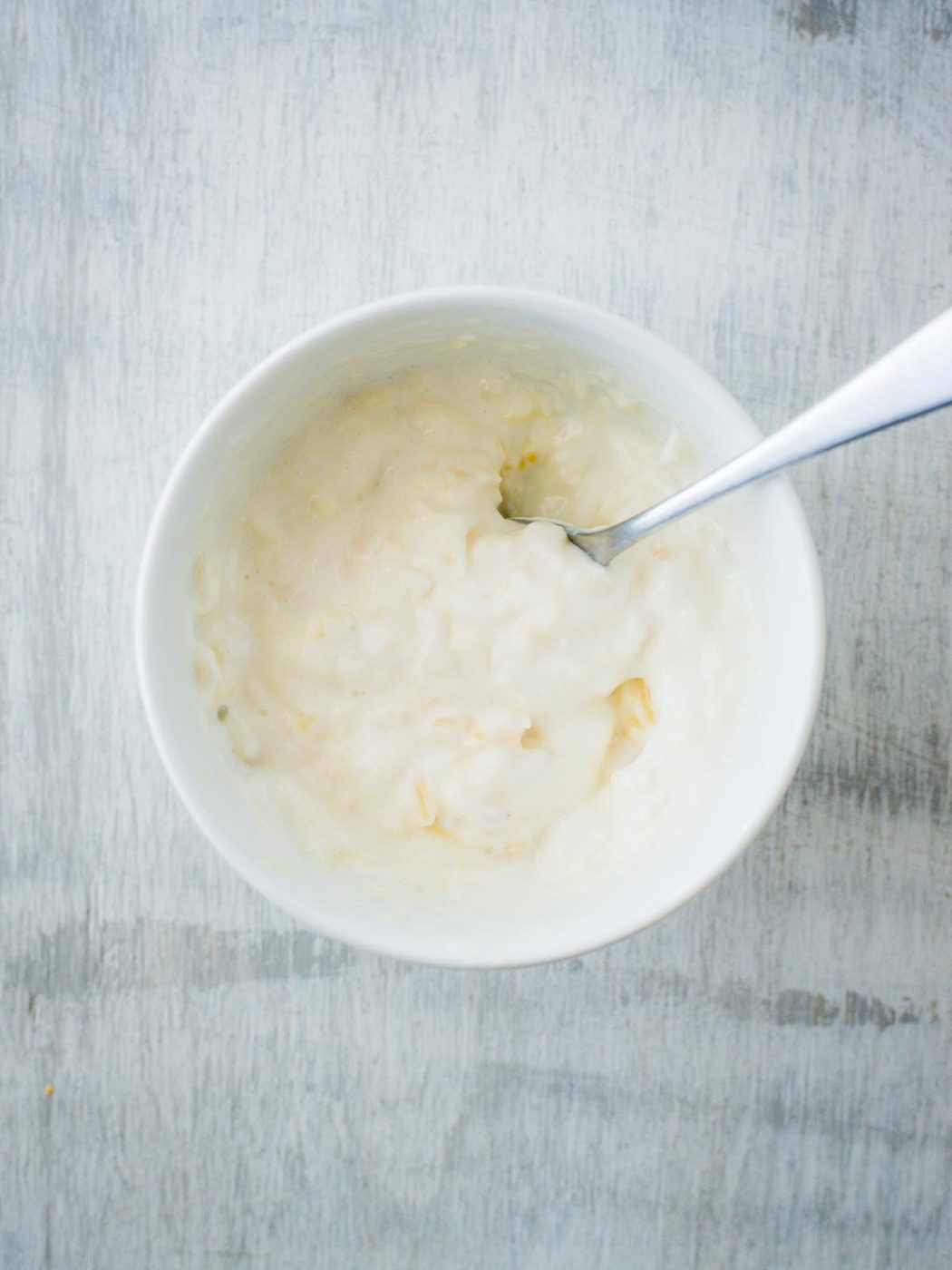 creamy pineapple dipping sauce in a bowl