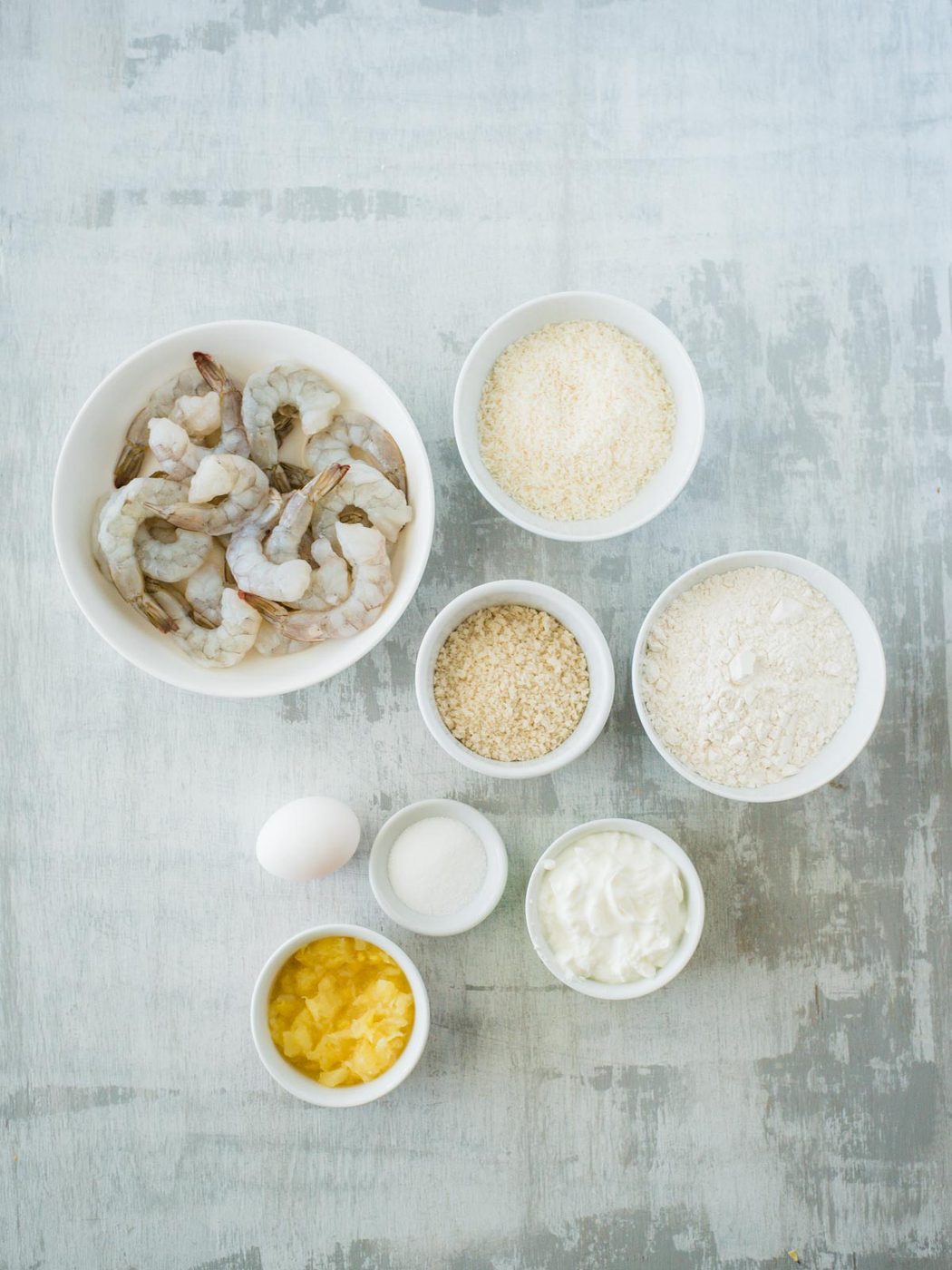 ingredients for air fryer coconut shrimp with creamy pineapple dipping sauce
