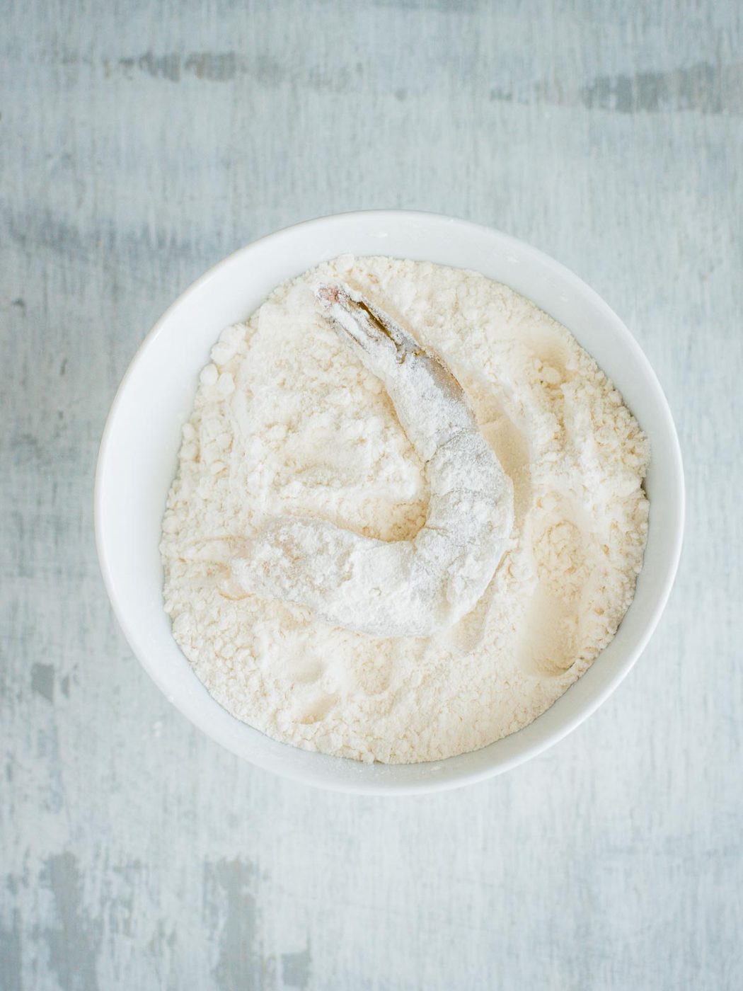 shrimp in flour bowl