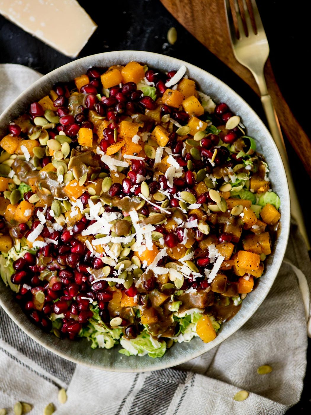 autumn salad with balsamic vinaigrette in a bowl