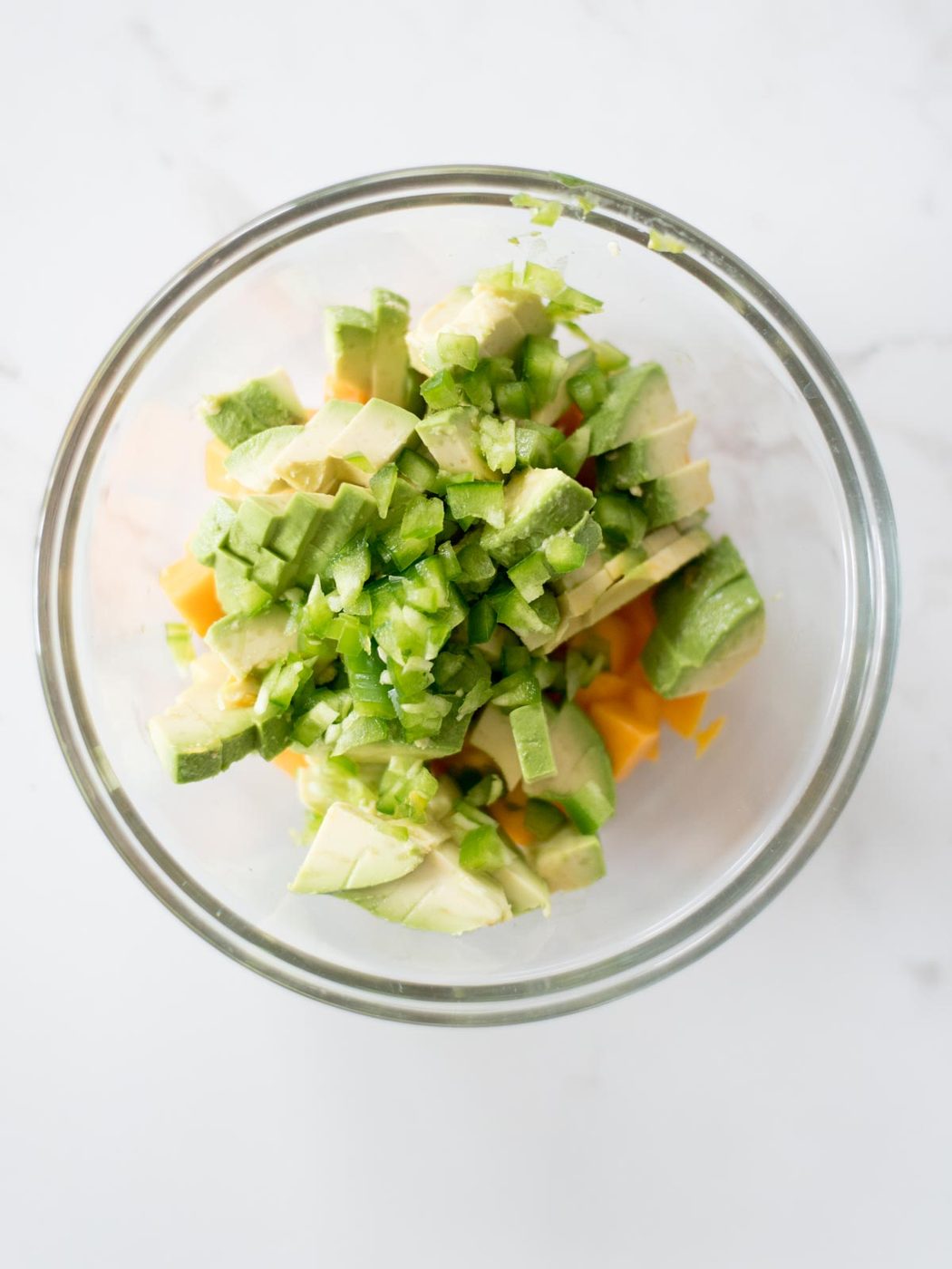 chopped jalapeno added to the mixing bowl