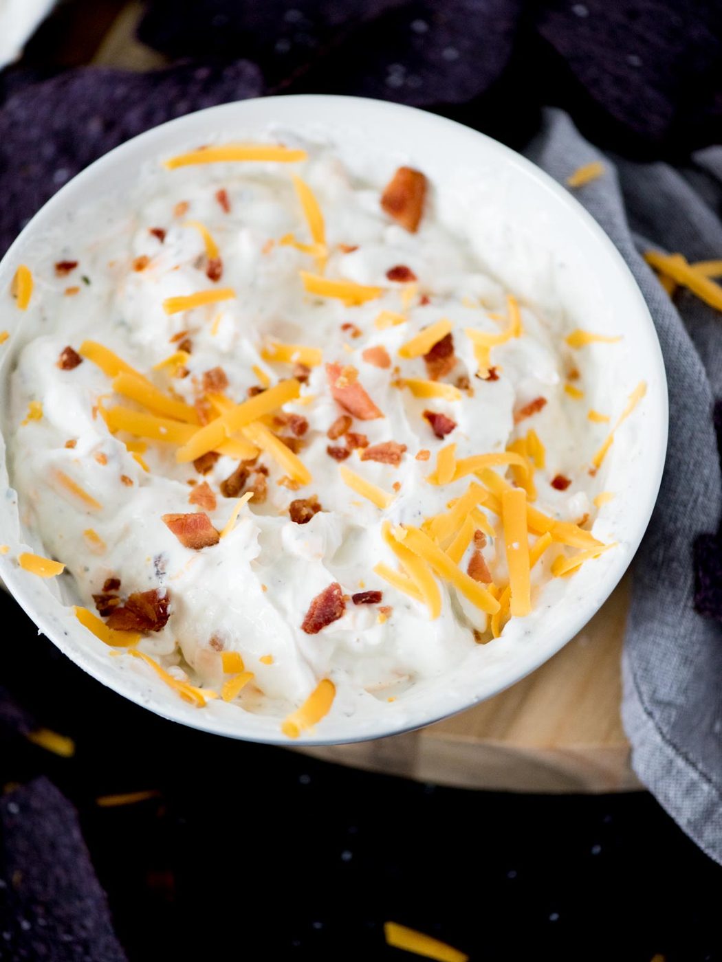 Bacon Cheddar Ranch Dip with chips
