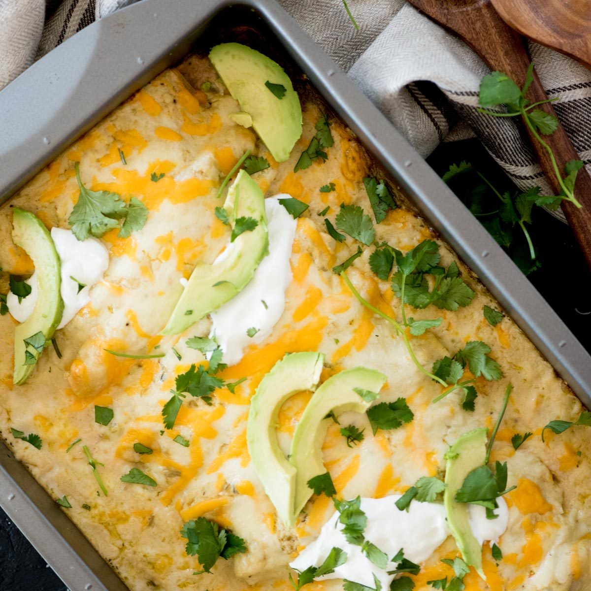 From-scratch Sour Cream Green Chile Chicken Enchiladas