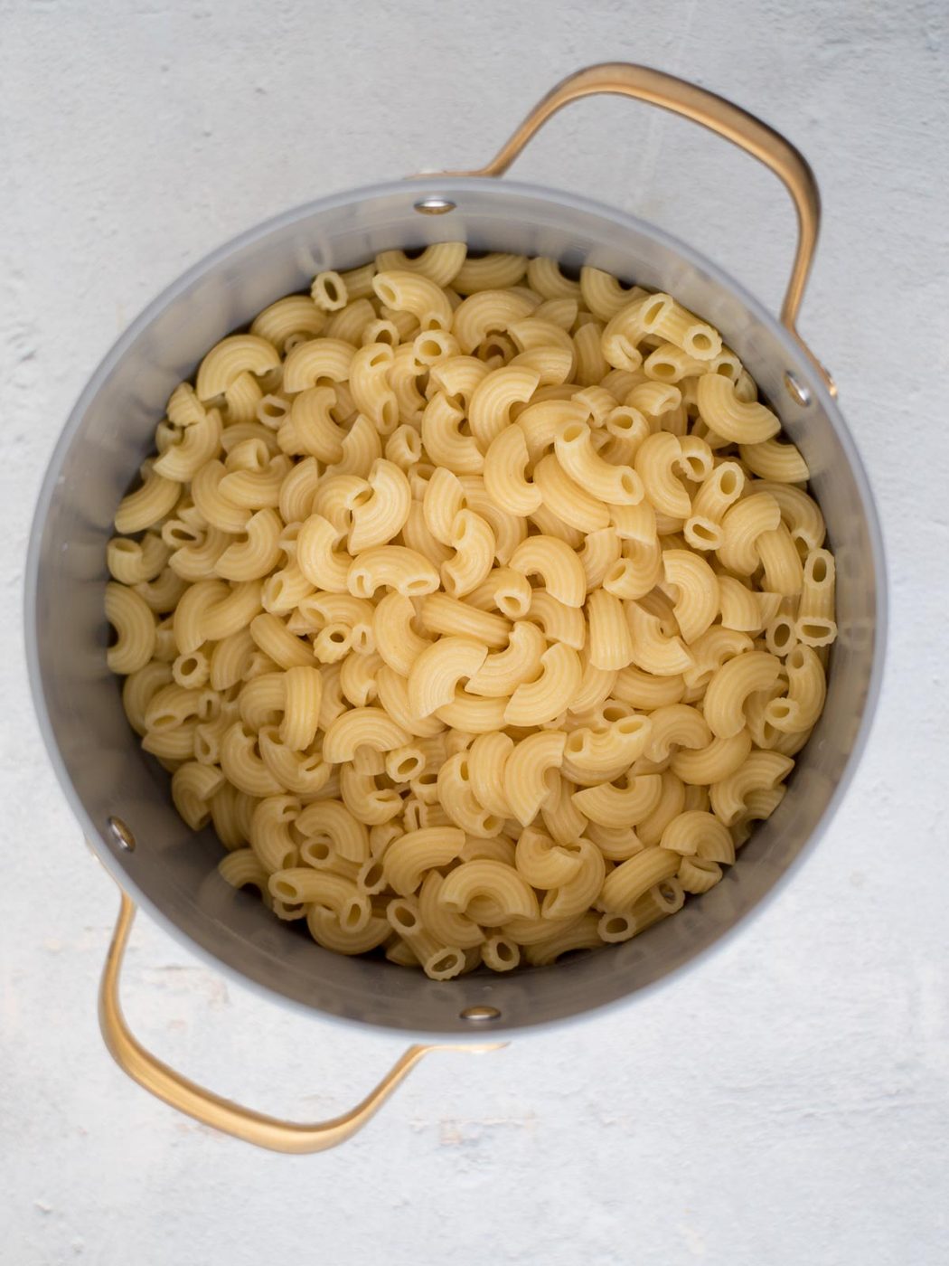 Cooked pasta in a saucepan.