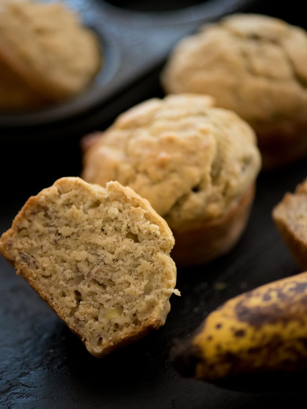 banana muffin cut in half