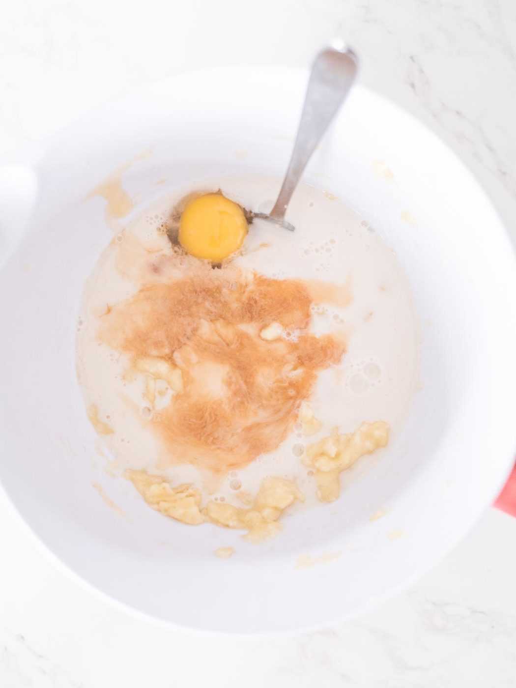 honey added to the wet ingredients in the mixing bowl