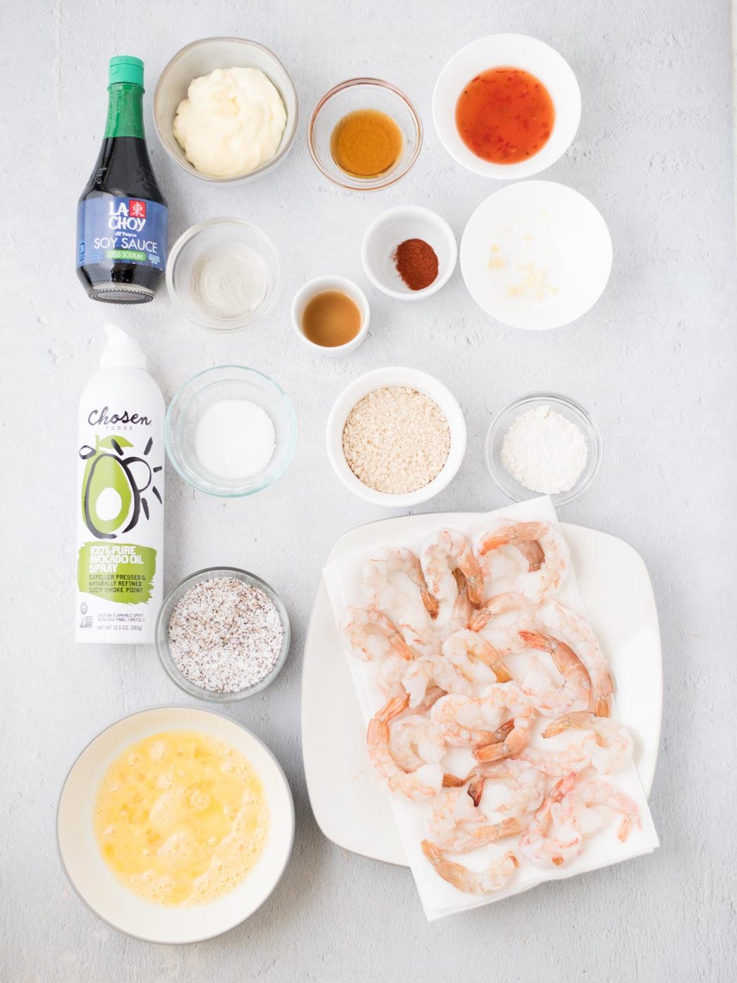ingredients shown are used to make bang bang shrimp