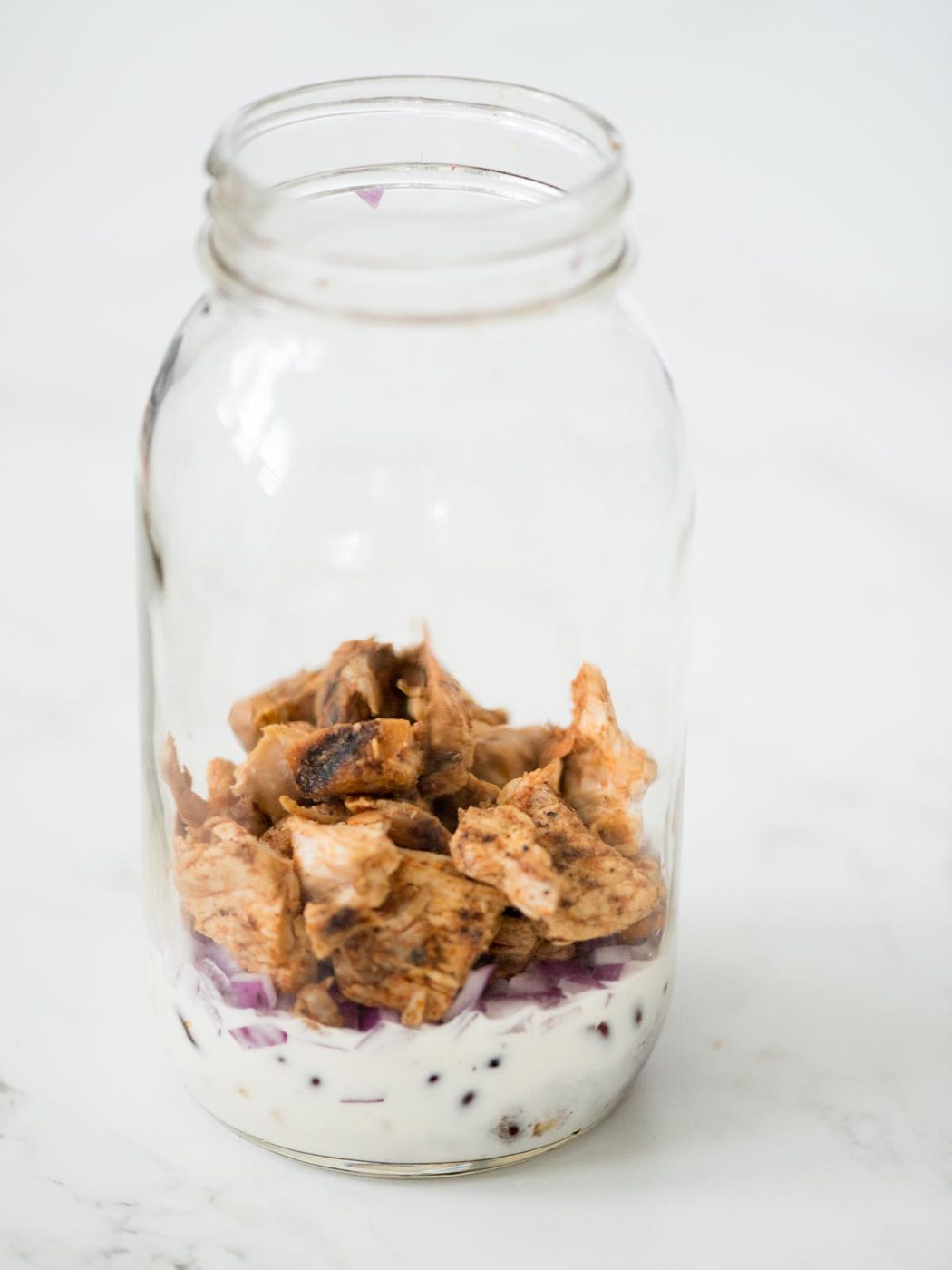 chicken added to the mason jar