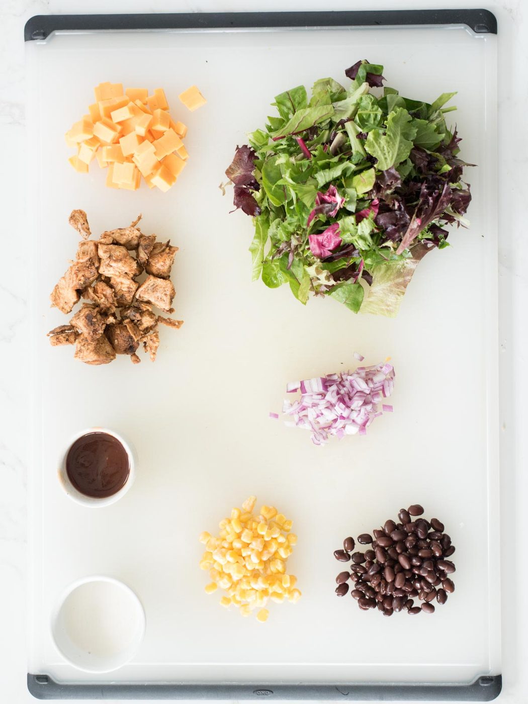 ingredients for bbq chicken mason jar salad