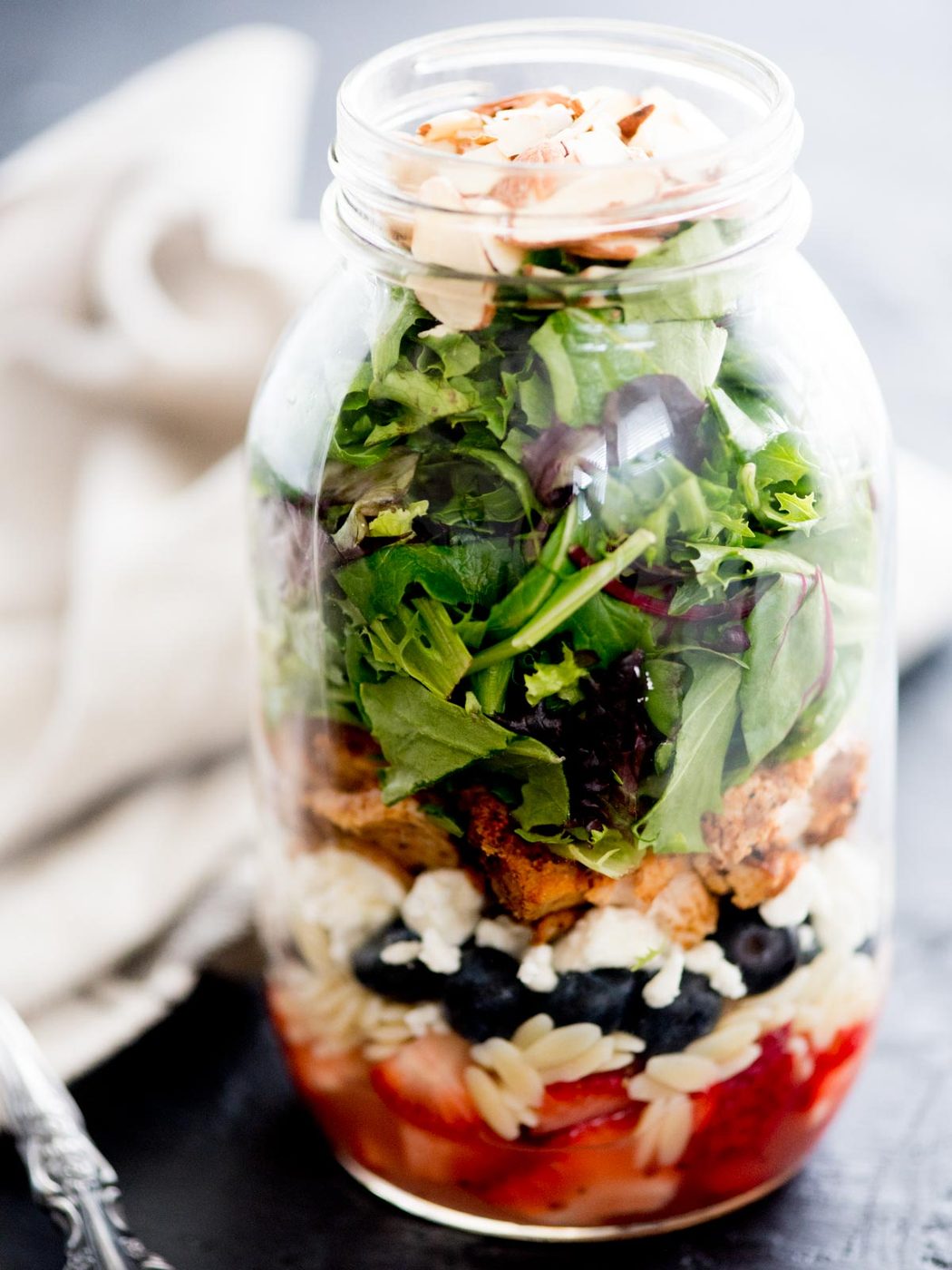 berry orzo mason jar salad