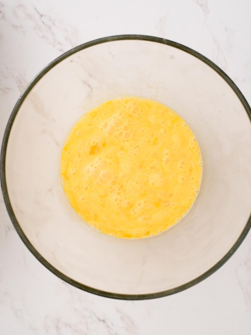 whisked eggs in a bowl