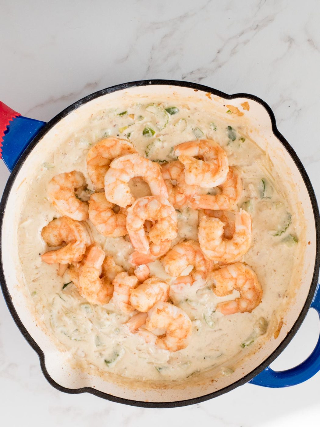 shrimp added into the vegetables and sauce