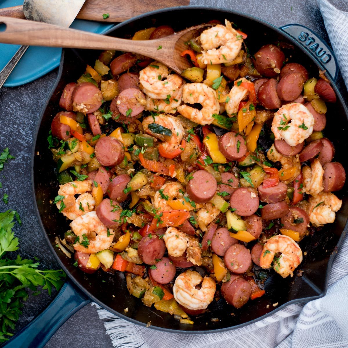 Cajun Shrimp & Sausage Vegetable Skillet