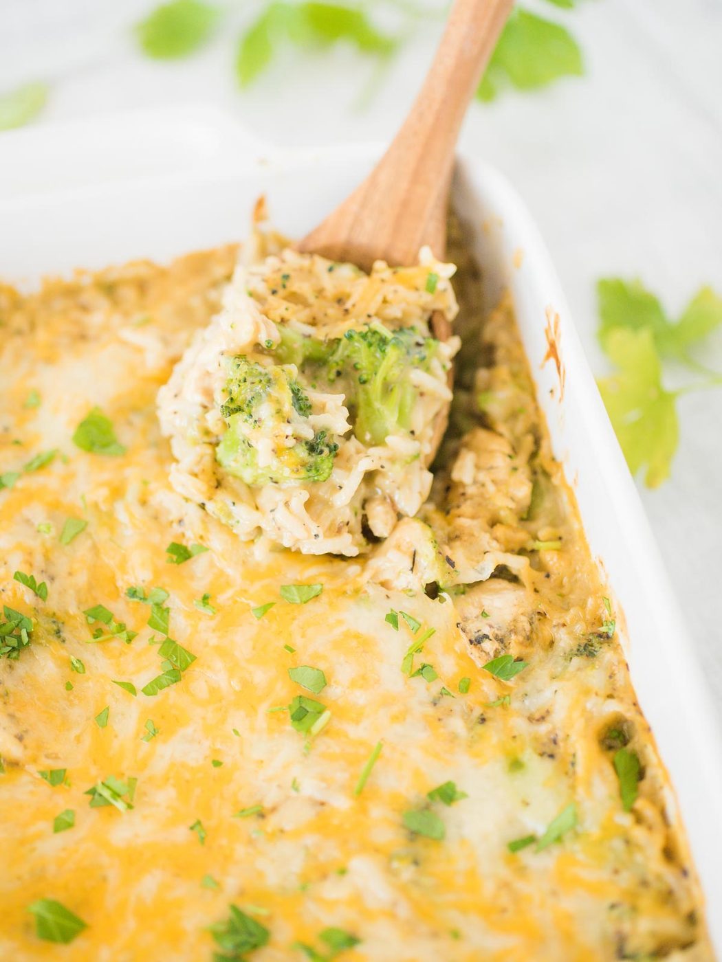 a wooden spoonful of casserole