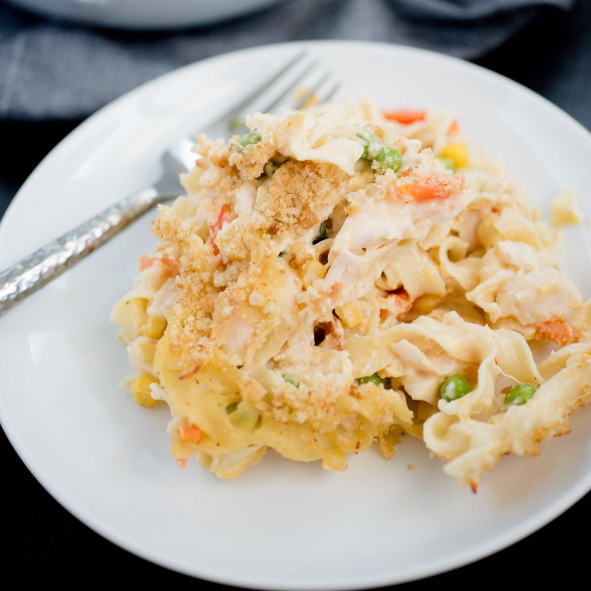 Baked Chicken Pot Pie Casserole and Egg Noodles