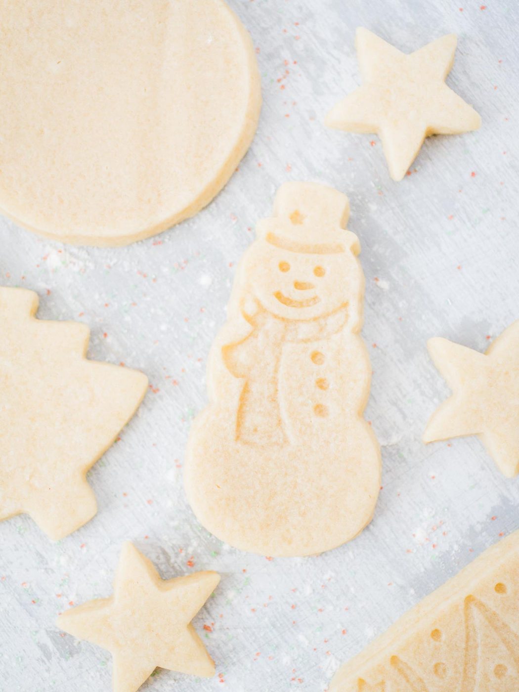snowman, star, tree and circle sugar cookies
