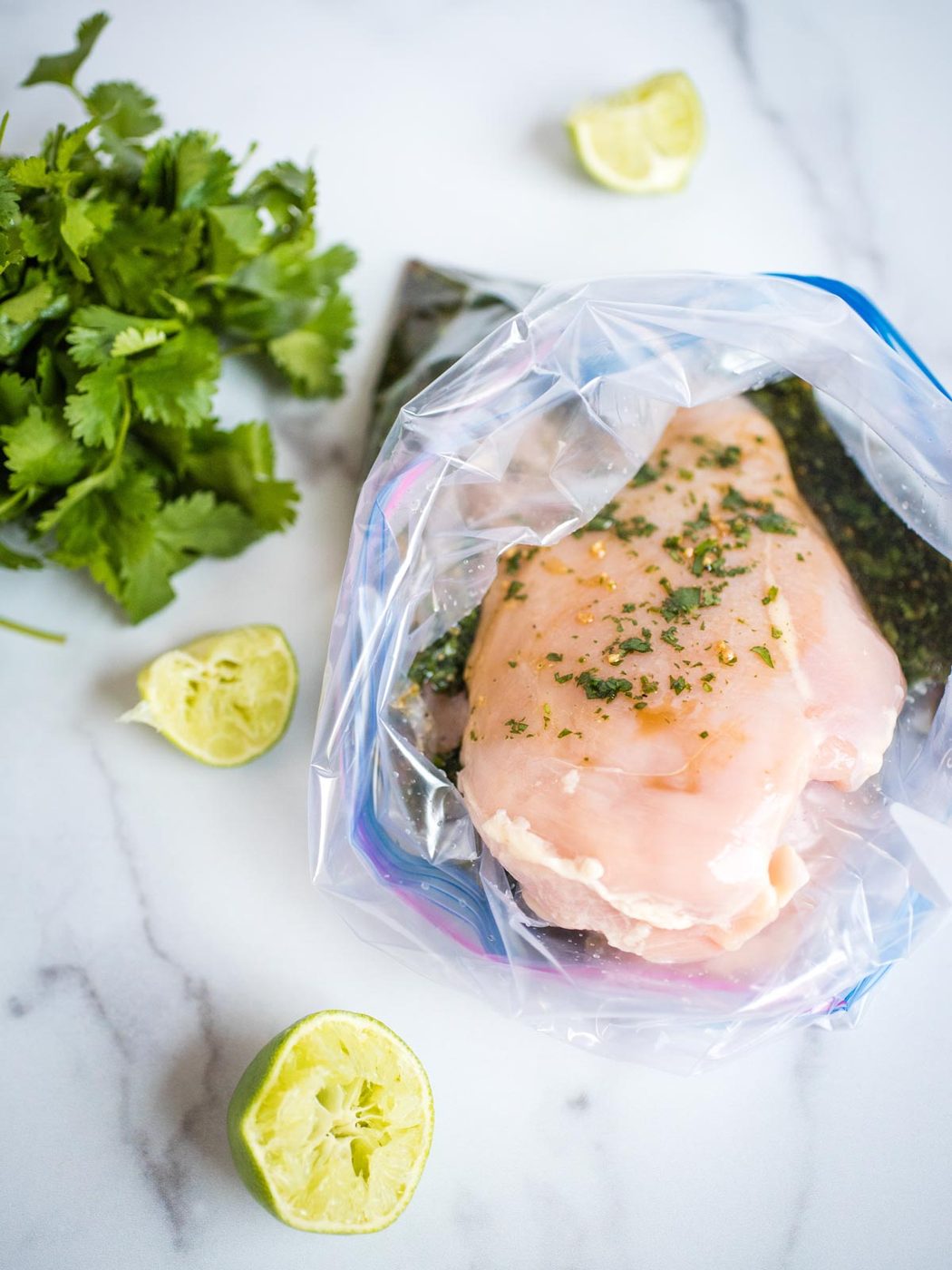 marinated chicken in a ziploc bag