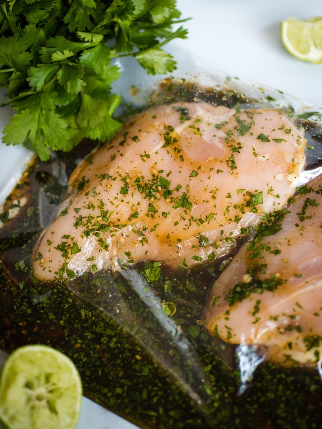 marinated raw chicken in a bag