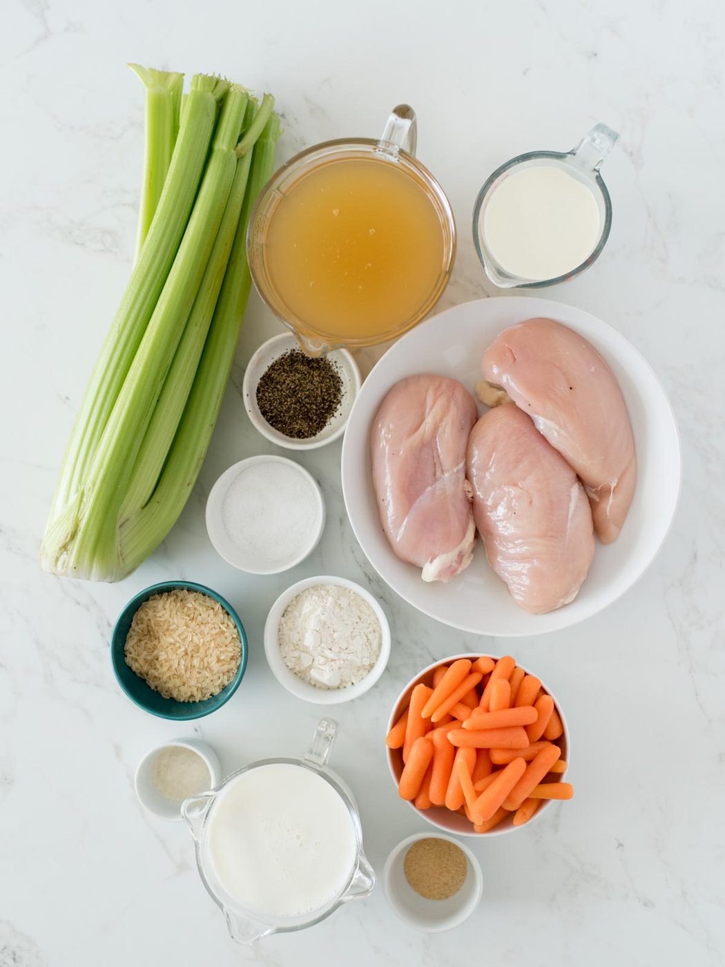 ingredients for creamy chicken and rice soup