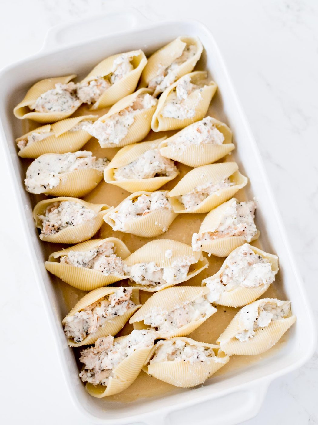 stuffed shells in casserole dish