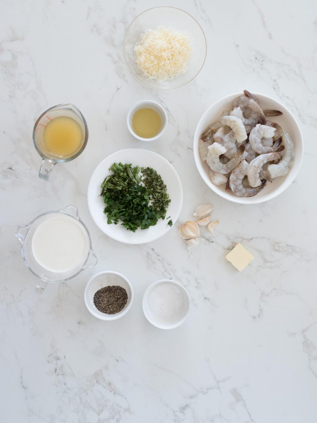 ingredients for creamy garlic shrimp with parmesan