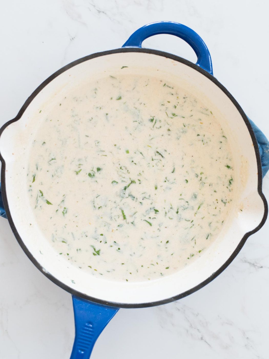 half and half added to the skillet with remaining ingredients