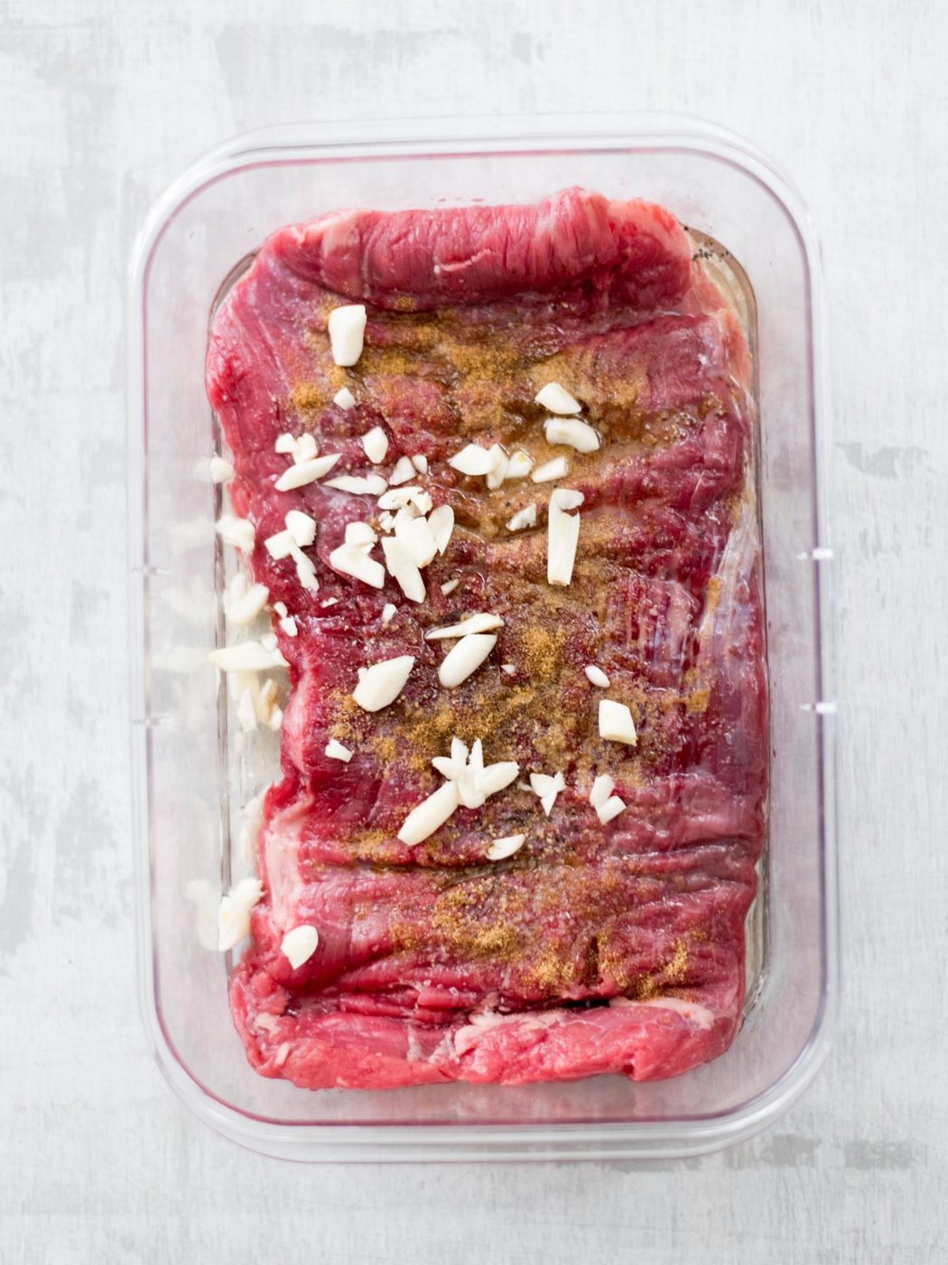 garlic added to flank steak