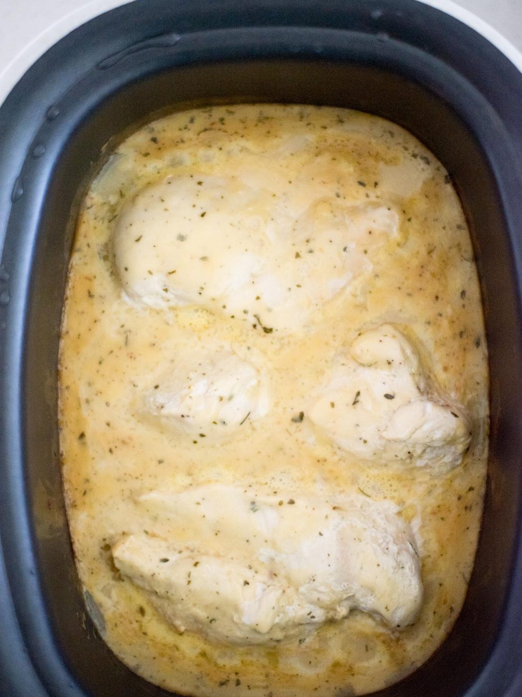 cooked ranch chicken in the crockpot