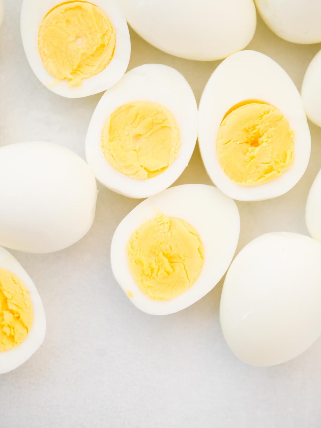 Halved hard boiled eggs.