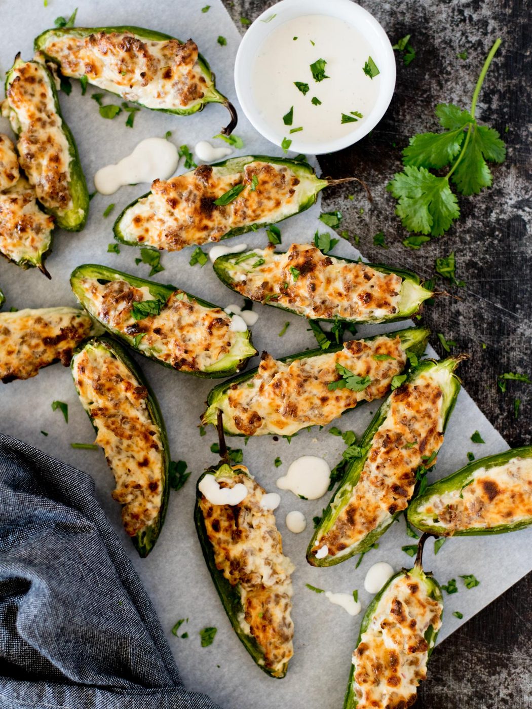 Straightforward Baked Jalapeno Poppers with ranch and cilantro