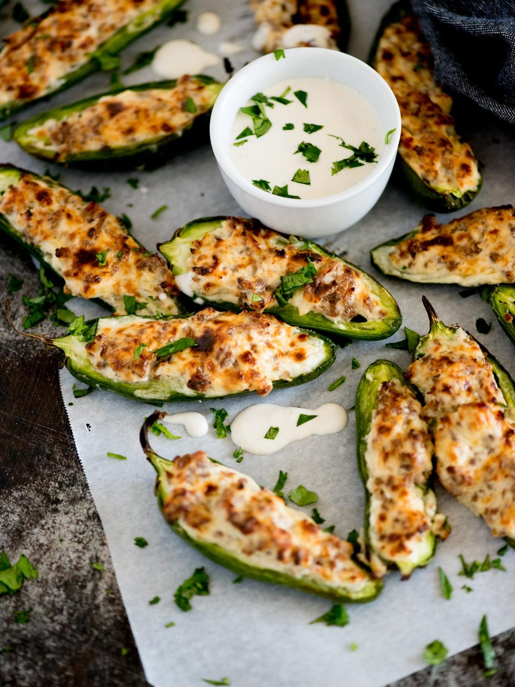 straightforward baked jalapeno poppers with ranch and cilantro