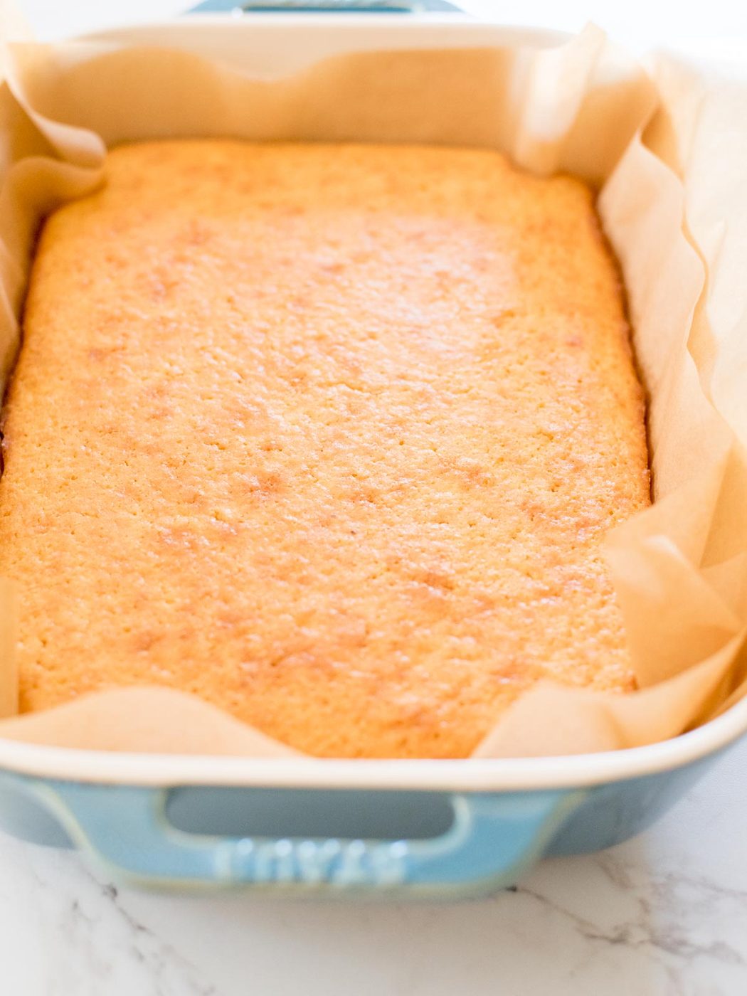baked cornbread in a baking dish