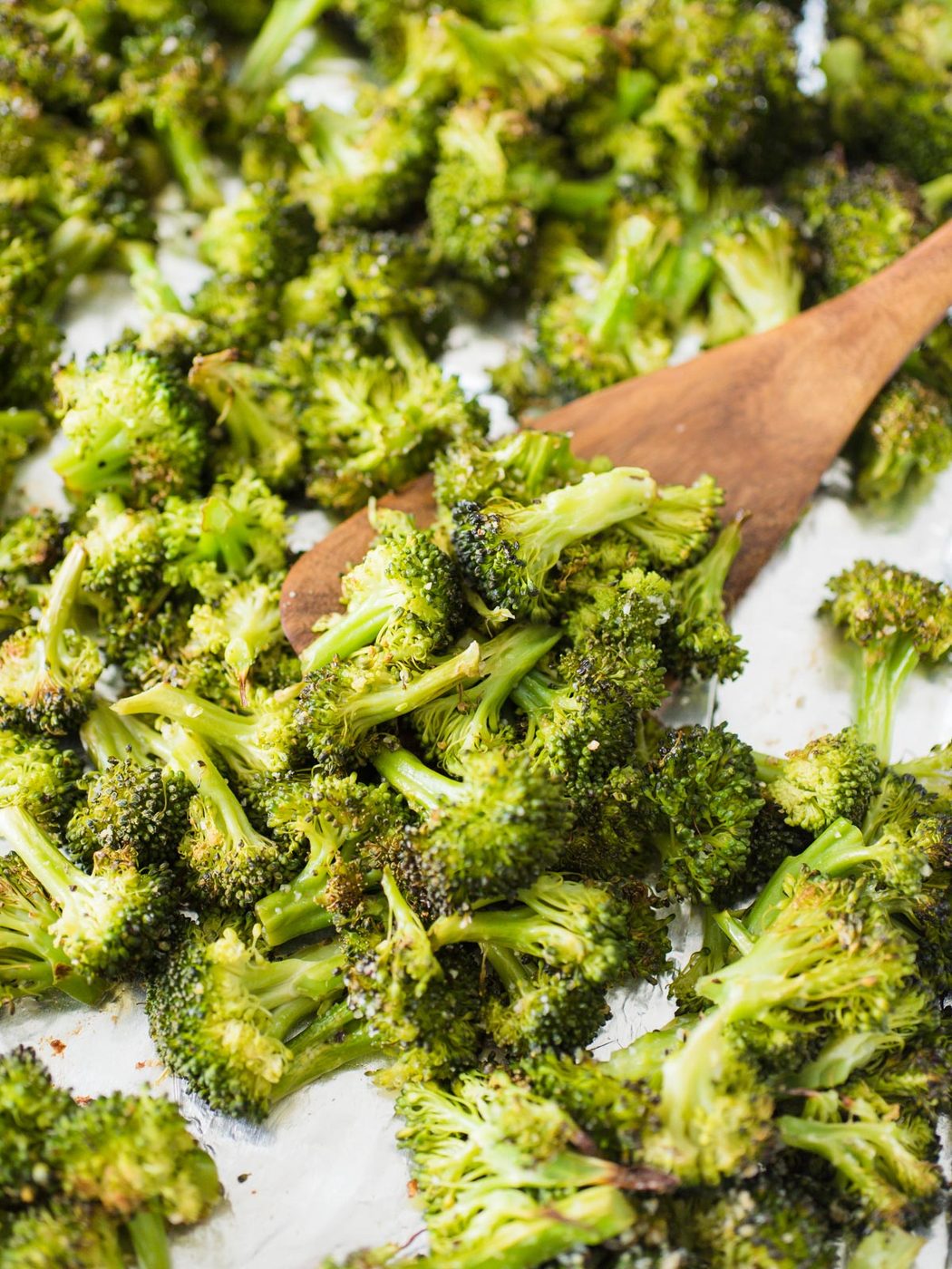 straightforward roasted broccoli on a baking sheet