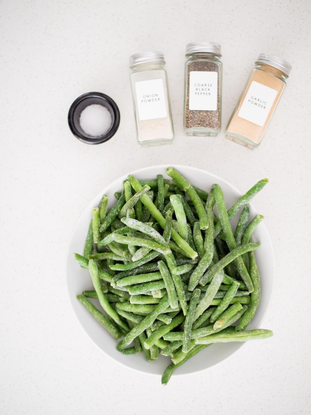 frozen green beans and seasonings.