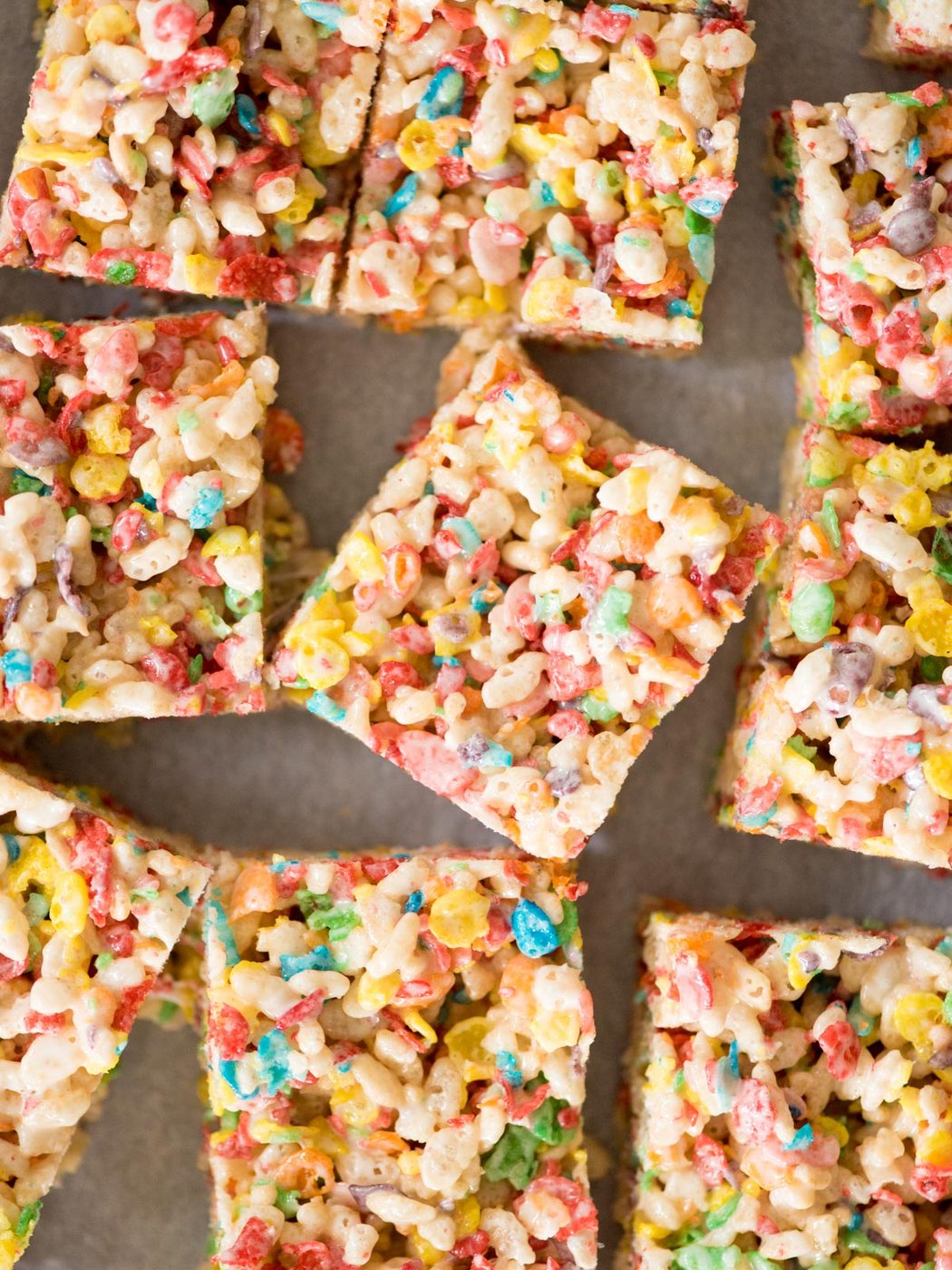cut fruity pebbles rice krispie treats