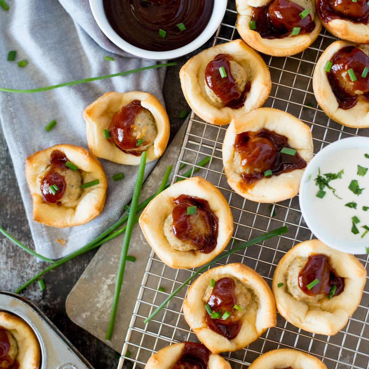 From-scratch Game Day BBQ Meatball Wrapped in Crescent Roll