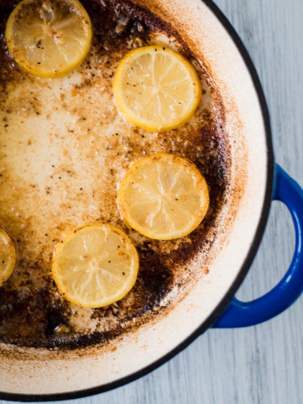 lemons searing in a skillet