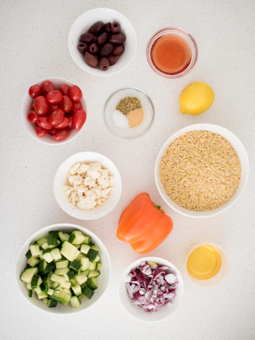 ingredients to make greek orzo pasta salad