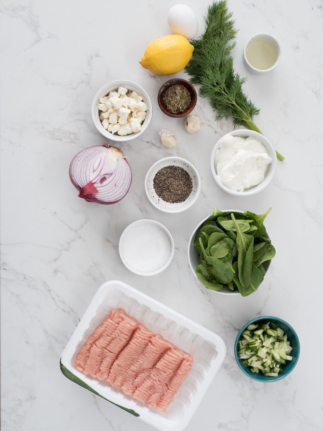 ingredients for greek turkey burger with tzatziki sauce