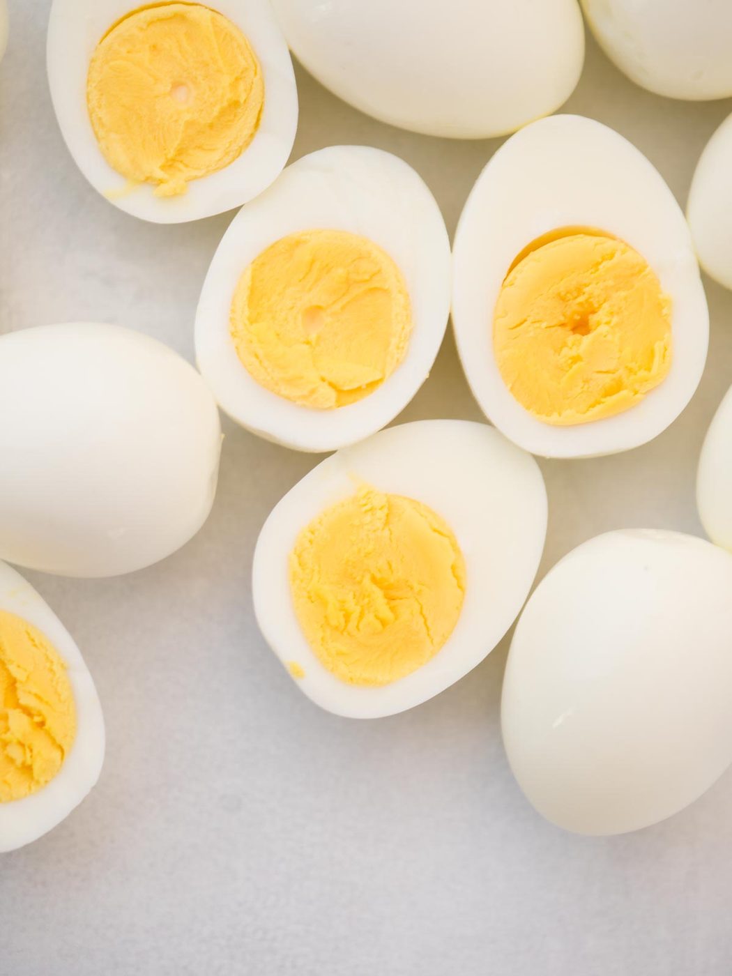 Whole and hard boiled eggs.