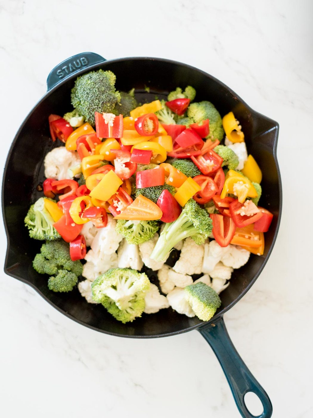 vegetables added to the skillet