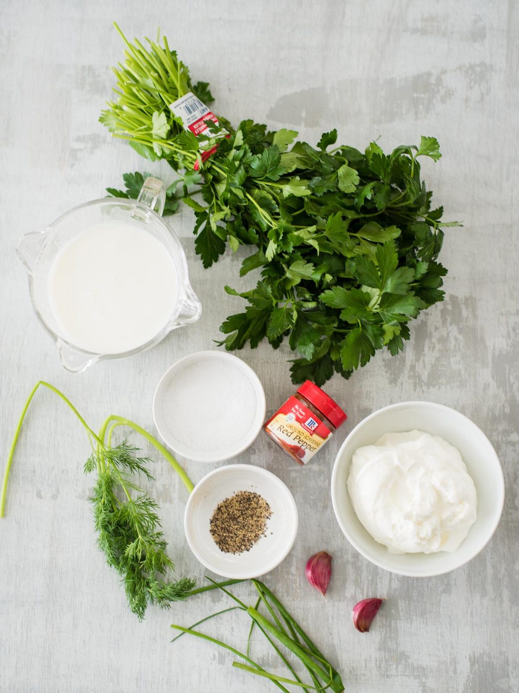 ingredients for From-scratch Buttermilk Ranch Dressing