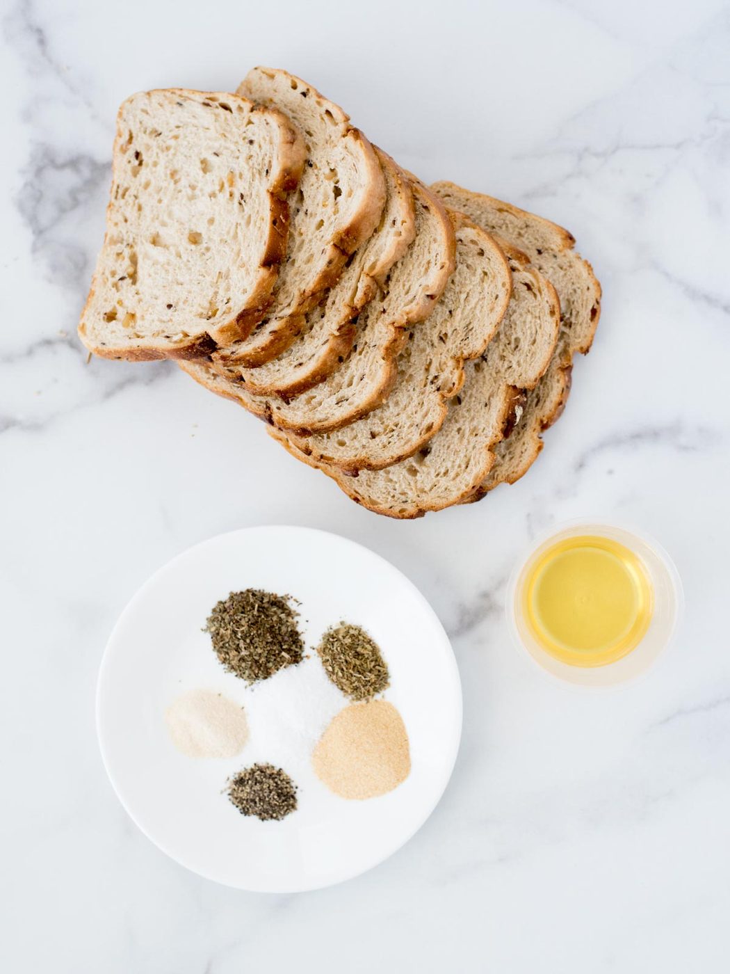 ingredients for from-scratch croutons in the air fryer