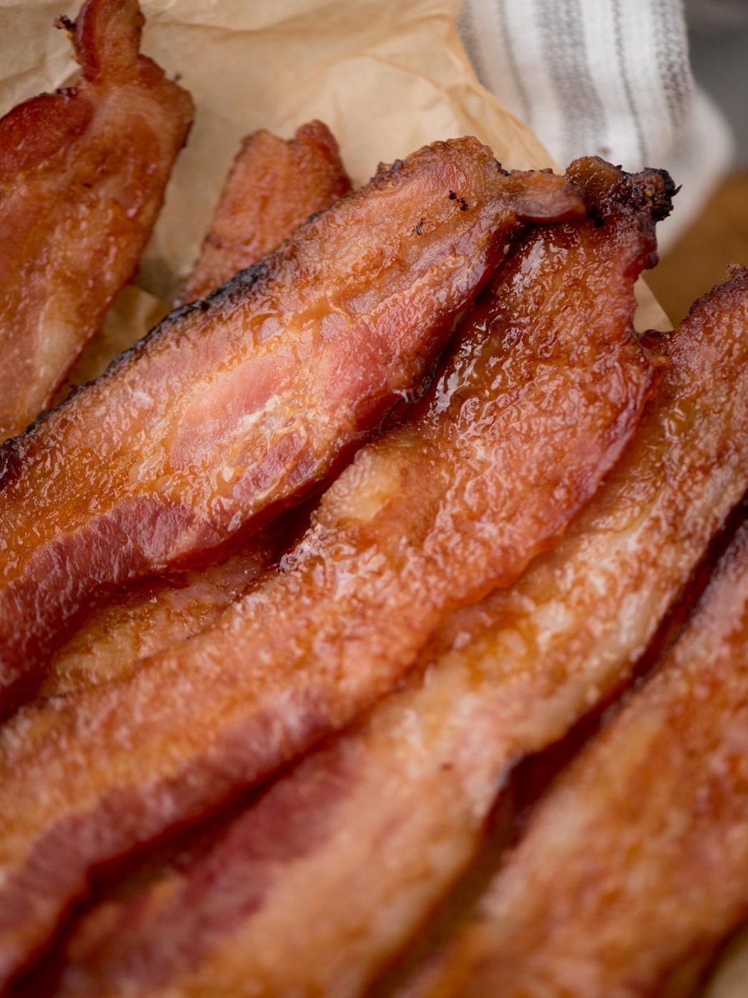 Close up of honey bacon ready to enjoy.