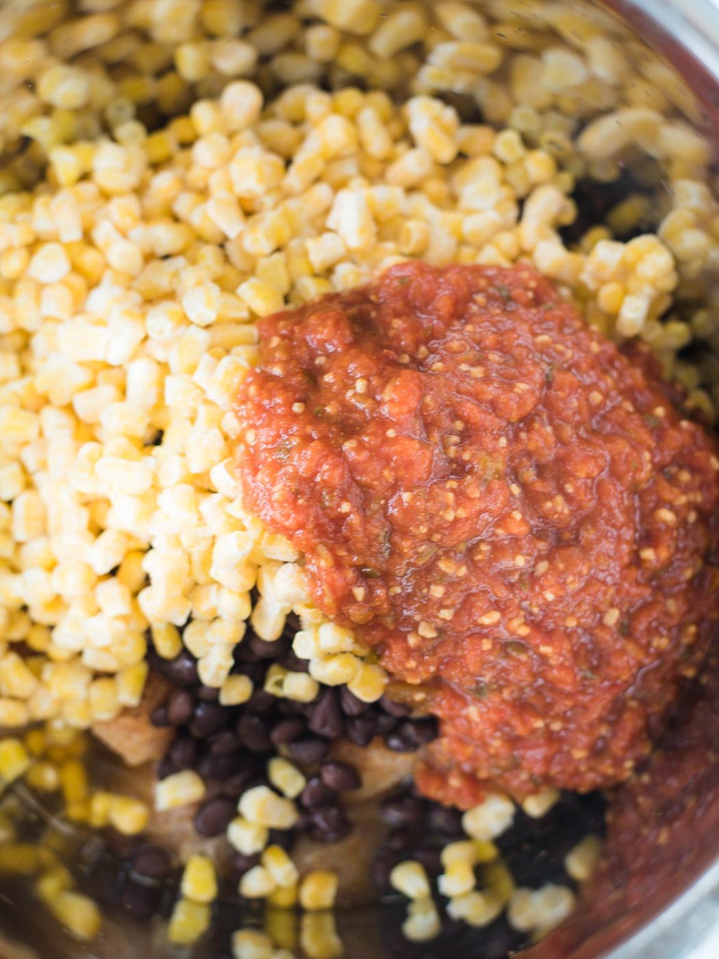 ingredients in instant pot with salsa