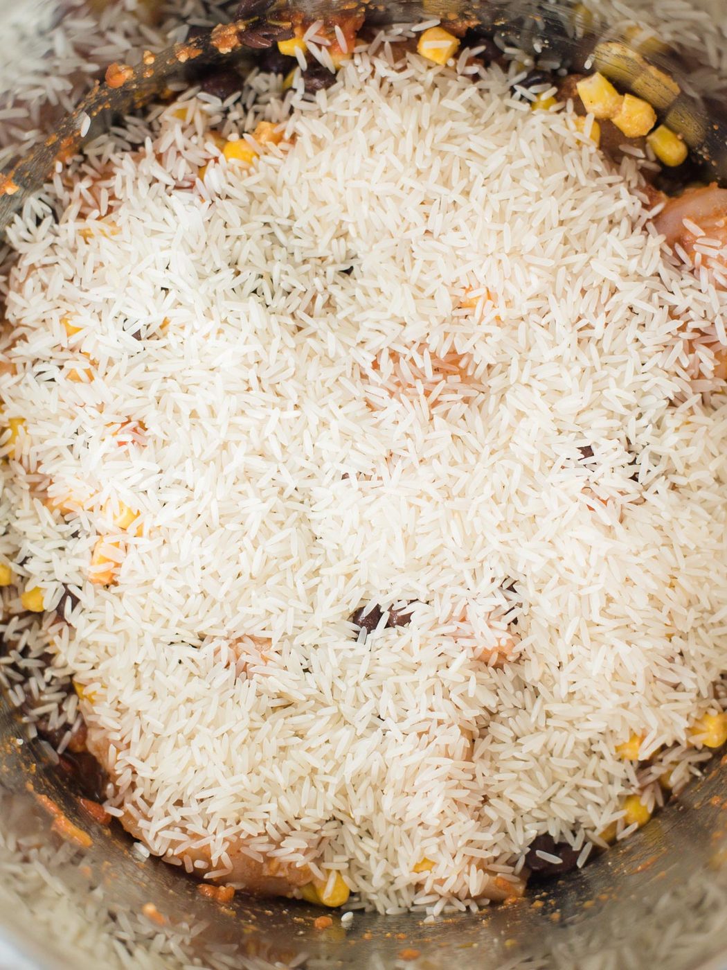 ingredients with rice inside instant pot