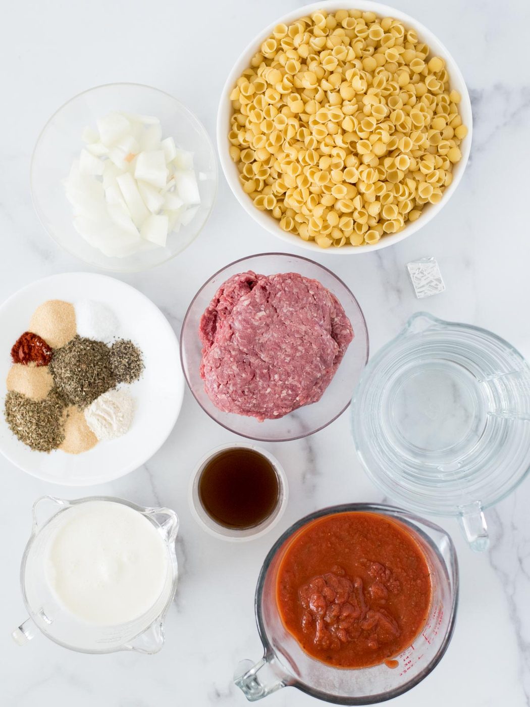 Instant Pot Ground Beef and Pasta ingredients