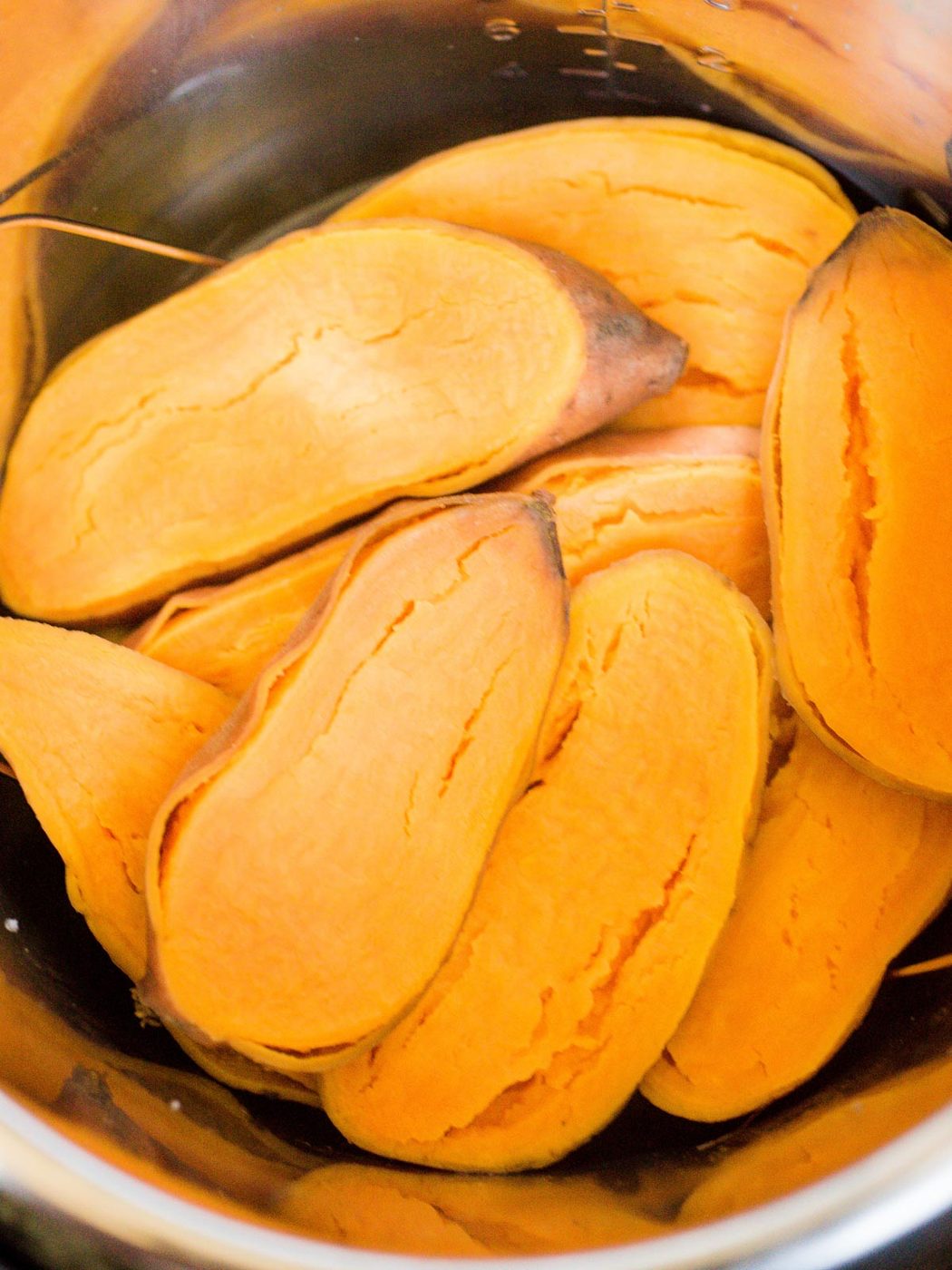 cooked sweet potatoes inside of an instant pot