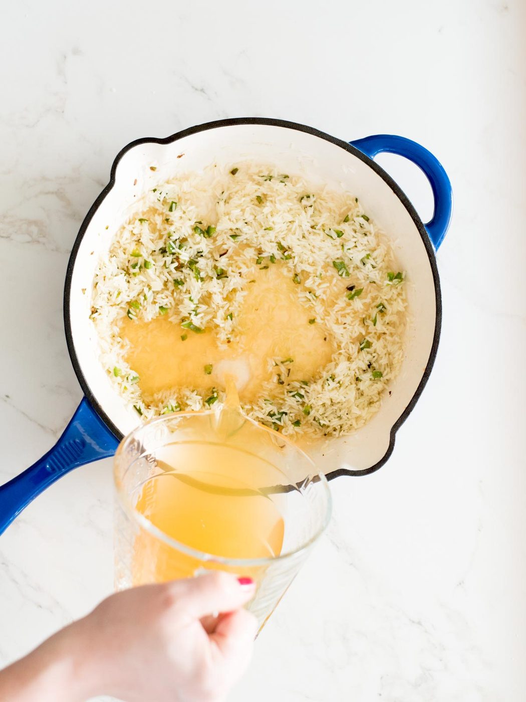broth poured into skillet