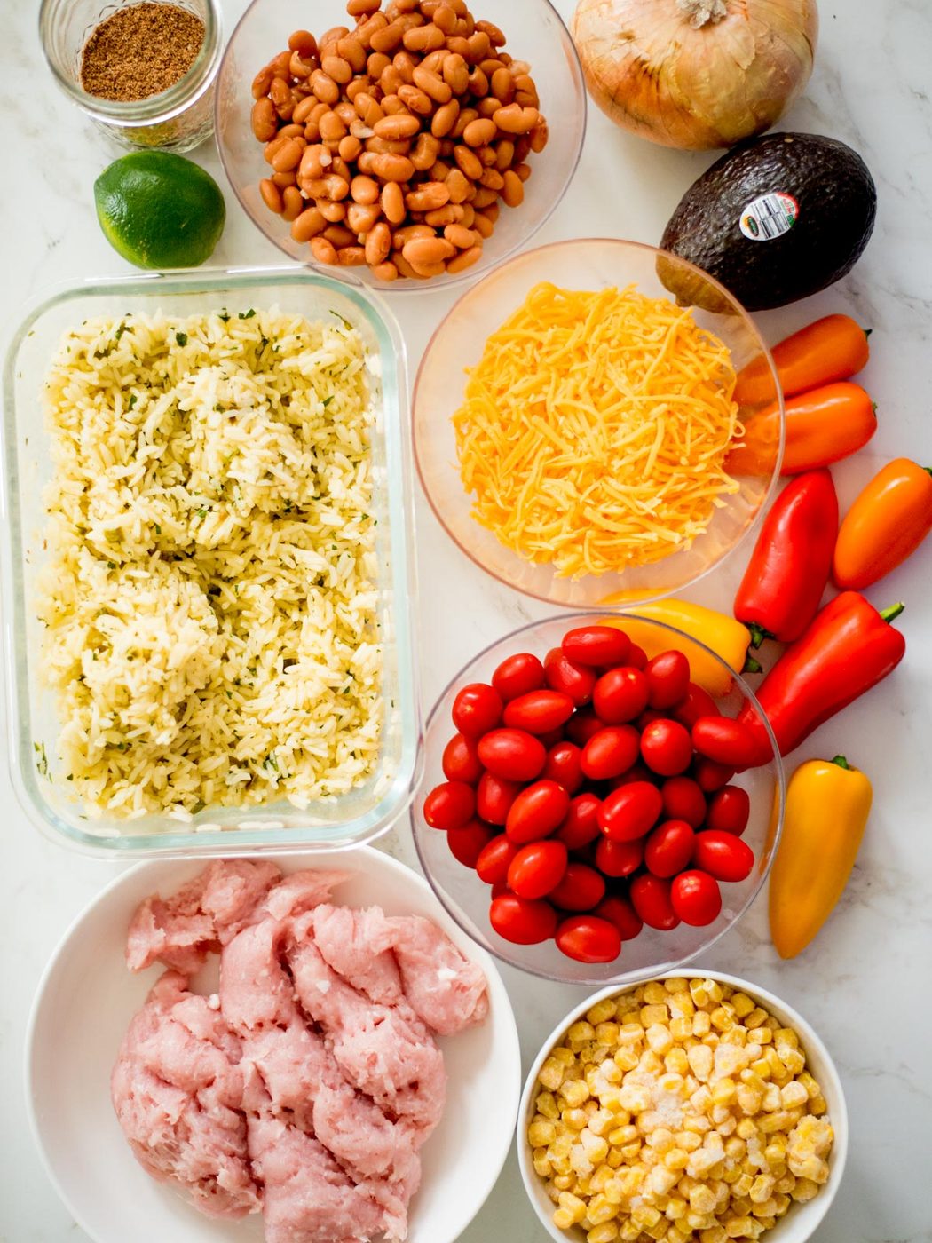 ingredients for turkey taco bowl meal prep